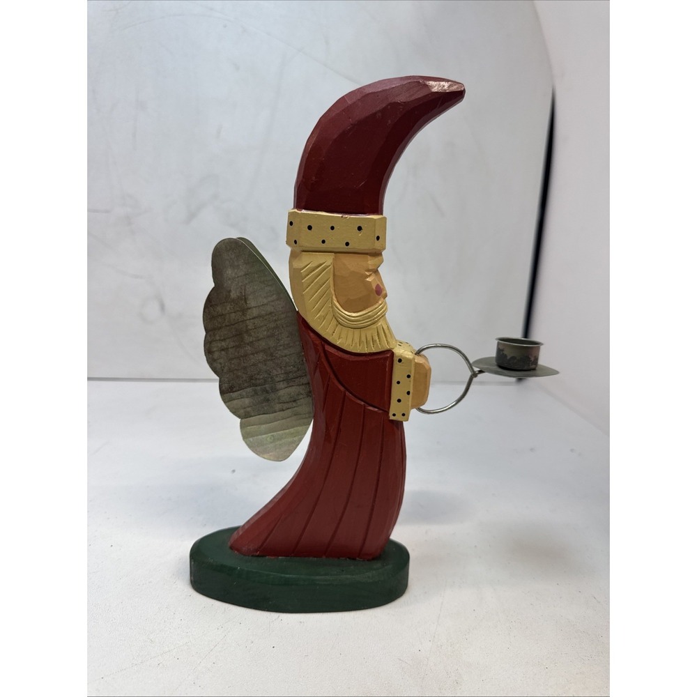 Vintage Midwest of Cannon Falls Winged Carved Santa Candleholder 11"